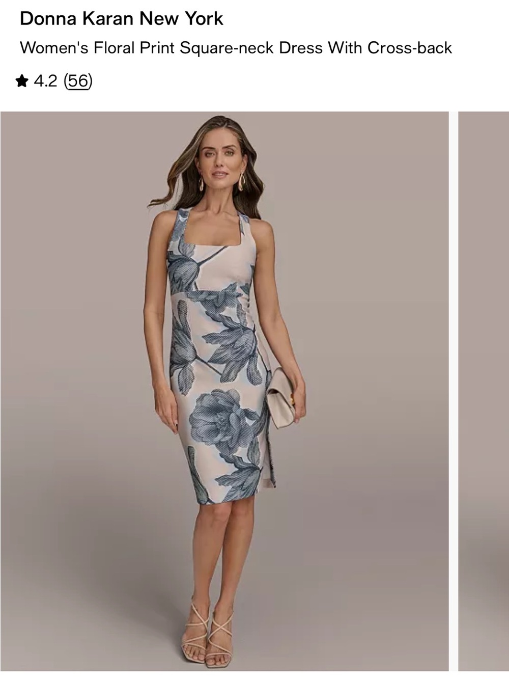 Donna Karan New York Square-Neck Floral Sheath Dress in Cream & Blue 8P